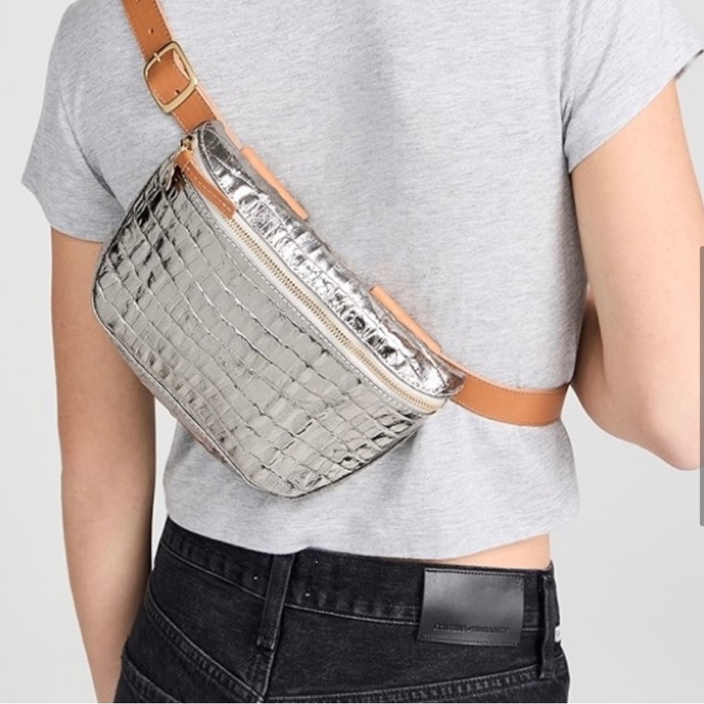 Clare V Metallic Silver Crossbody with Tan Accents - Picture 3 of 12